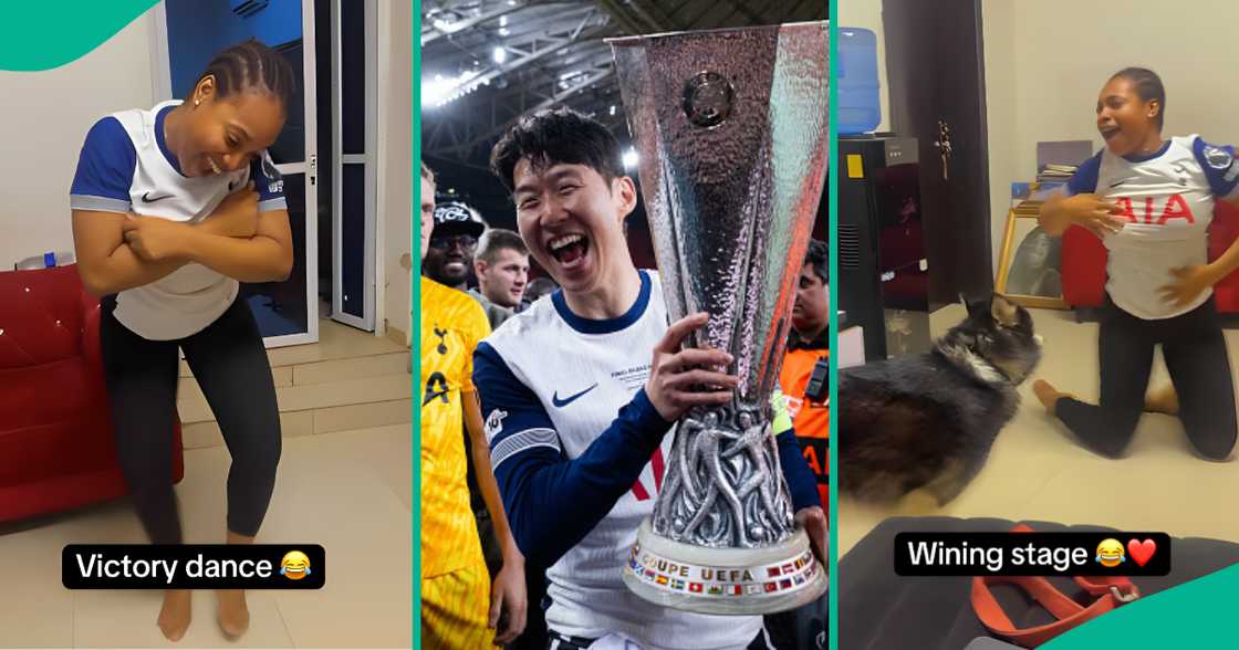 Female Tottenham fan celebrates wildy and rolls on floor as Spurs finally win first trophy in 17 years Female Tottenham fan celebrates wildy and rolls on floor as Spurs finally win first trophy in 17 years