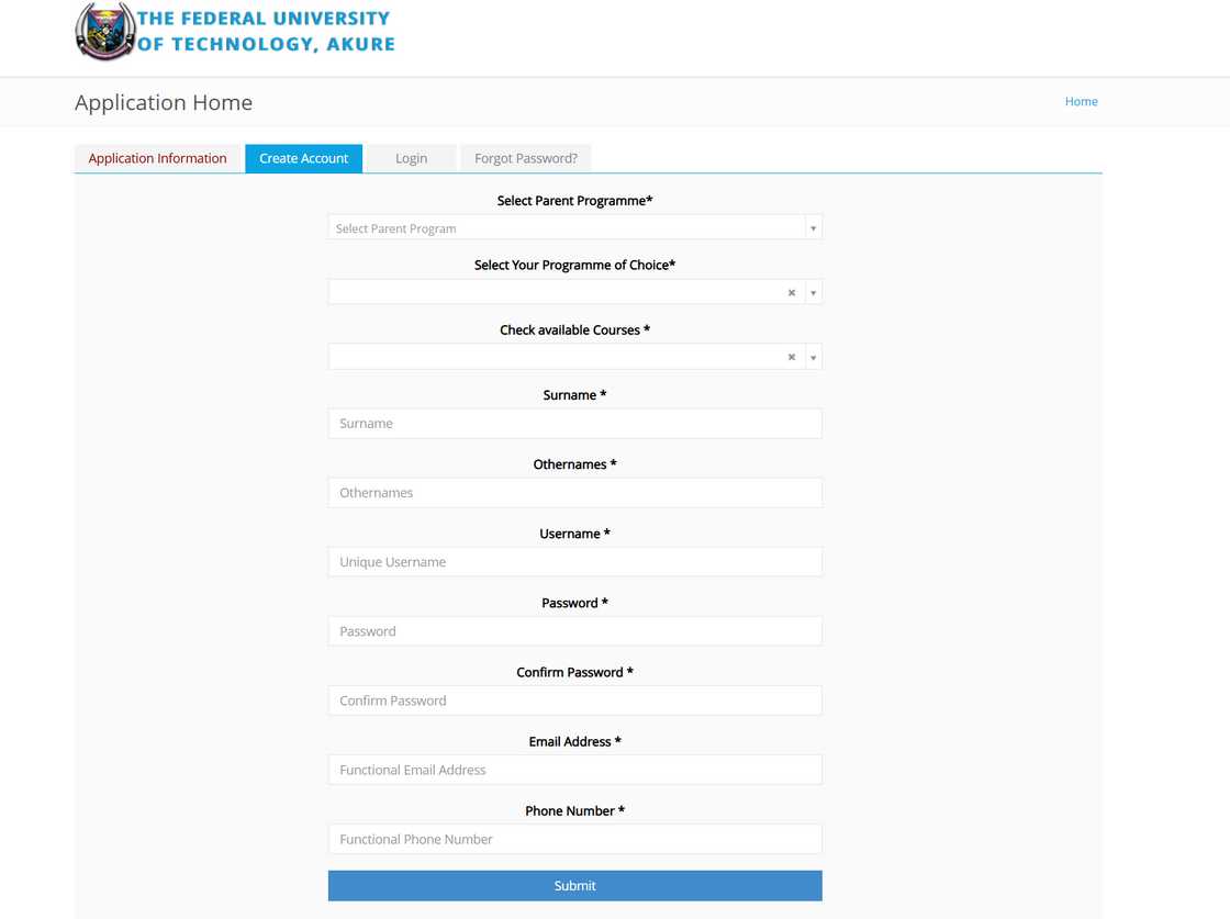 FUTA application portal FUTA application portal