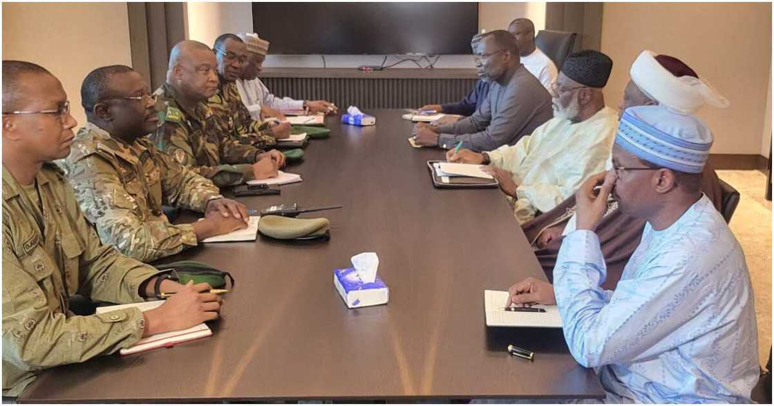 ECOWAS envoys General Abdulsalami Abubakar and Sultan Muhammad Saad Abubakar III, Nigerien military junta ECOWAS envoys General Abdulsalami Abubakar and Sultan Muhammad Saad Abubakar III, Nigerien military junta