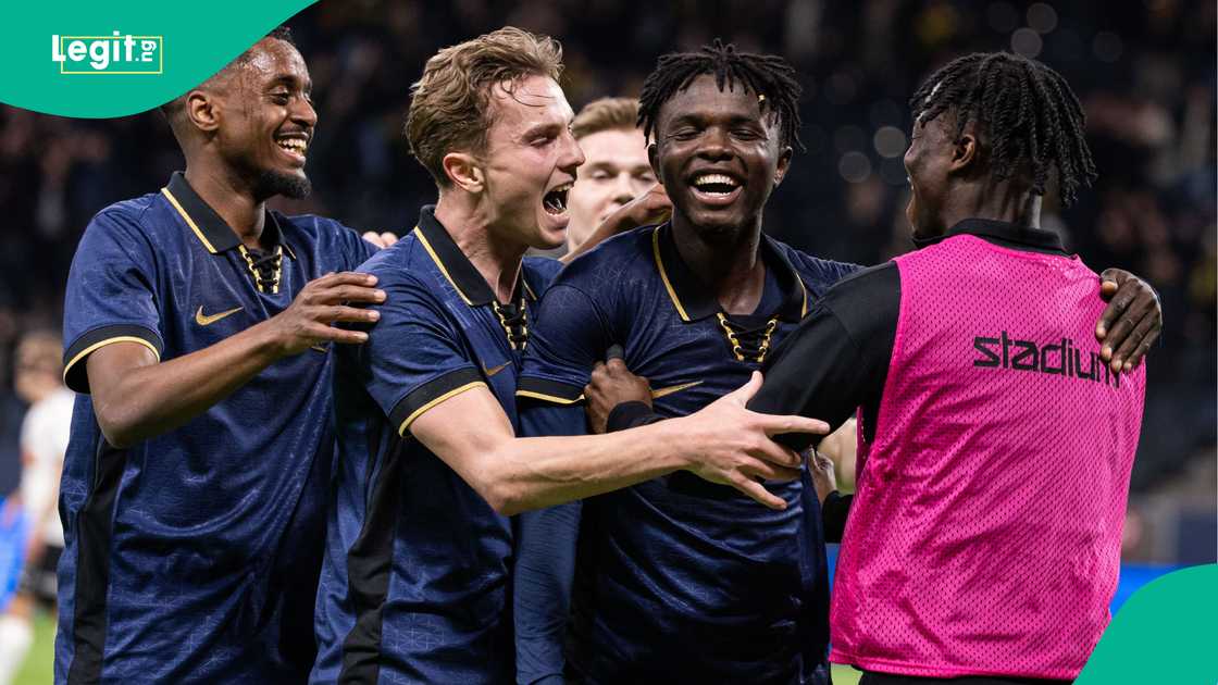 Zadok Yohanna of AIK celebrates with teammates. Photo by Michael Campanella Zadok Yohanna of AIK celebrates with teammates. Photo by Michael Campanella