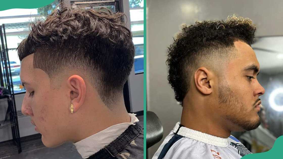 Low burst fade with curly hair