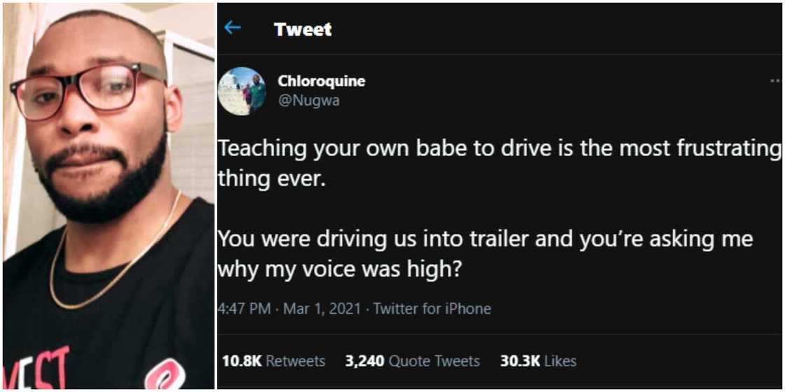 Hilarious reactions as man shares experience as girlfriend's driving tutor Hilarious reactions as man shares experience as girlfriend's driving tutor