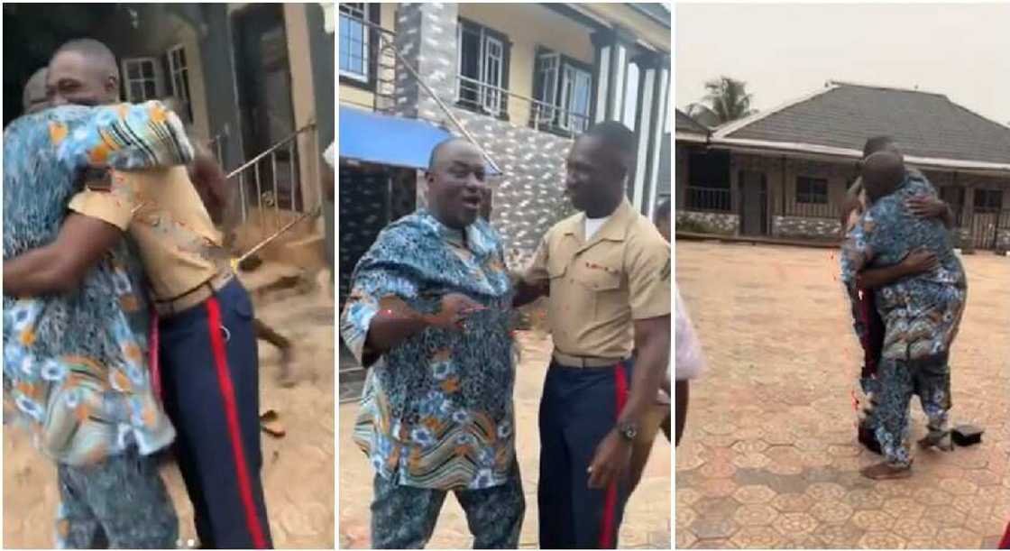Nigerian man serving in the United States Army returns to Nigeria to surprise his family in joyous video. Nigerian man serving in the United States Army returns to Nigeria to surprise his family in joyous video.
