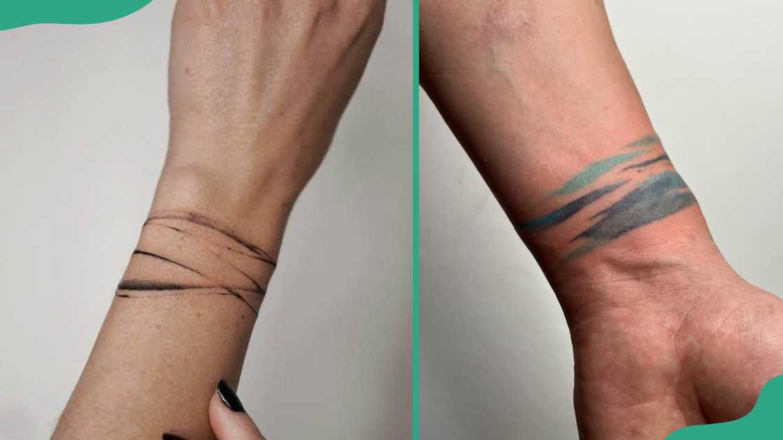 Abstract lines around the wrist designs.