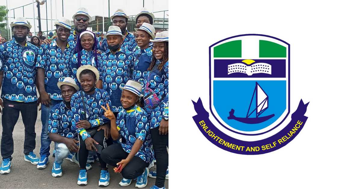 University of Port Harcourt students after a sport event and the institution's logo University of Port Harcourt students after a sport event and the institution's logo