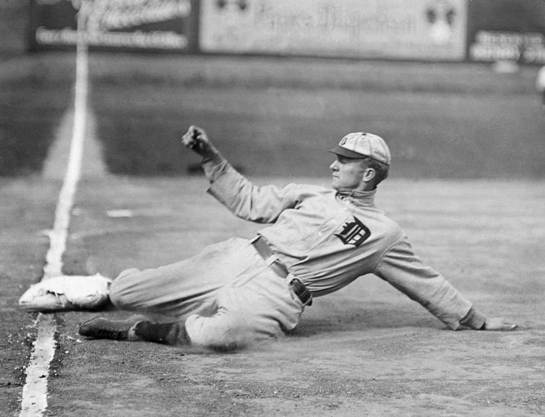 A shot of Ty Cobb sliding A shot of Ty Cobb sliding