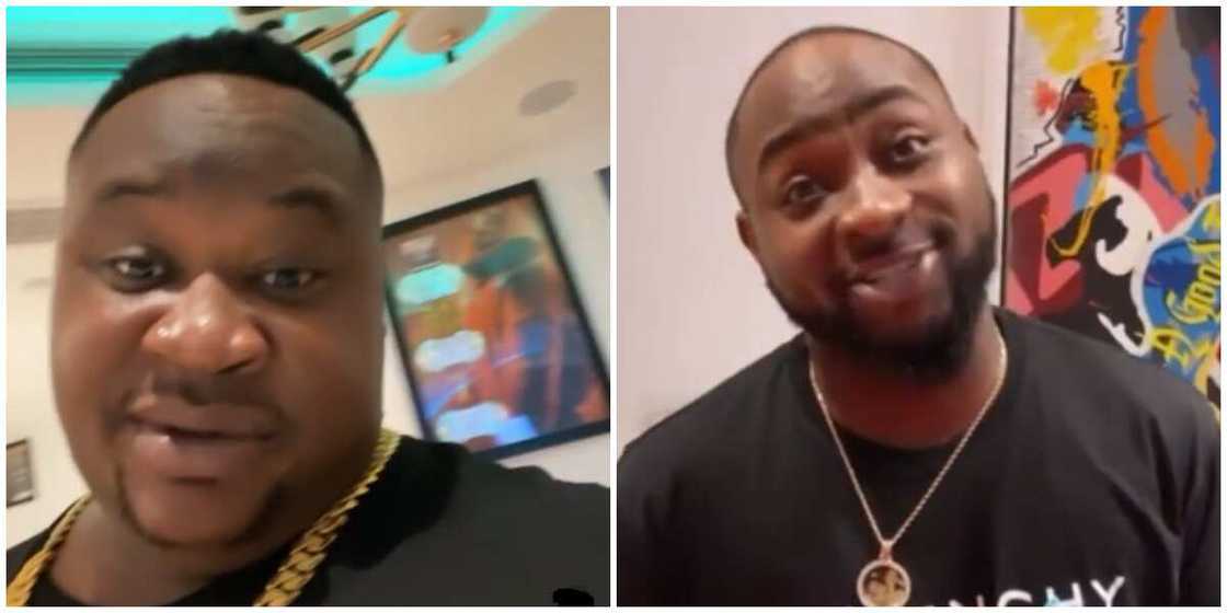 Cubana Chiefpriest shows off Davido's music achievements as he chills with singer Cubana Chiefpriest shows off Davido's music achievements as he chills with singer