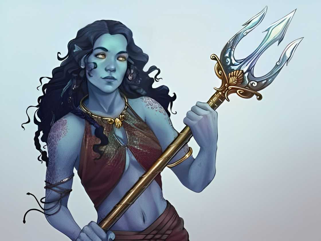 A female Triton DnD 5e holding a fork A female Triton DnD 5e holding a fork