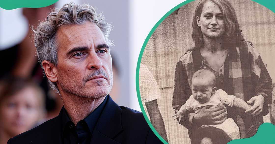 Joaquin Phoenix poses during The Voice of Hind Rajab premiere in Venice. His sister, Jodean Bottom, holds her daughter, Victory. Joaquin Phoenix poses during The Voice of Hind Rajab premiere in Venice. His sister, Jodean Bottom, holds her daughter, Victory.