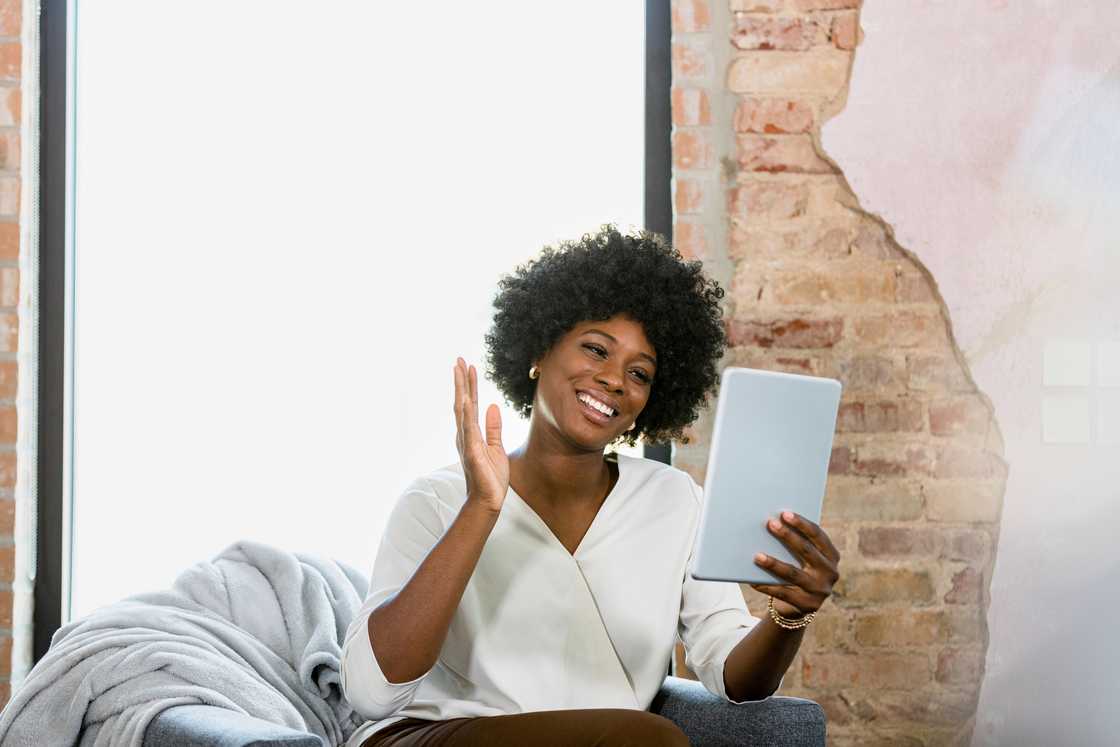 A woman on video call