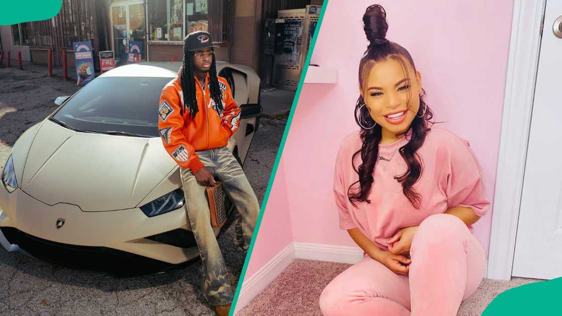 Nyyear Price leaning on a lamborghini. Jalyn Michelle sitting on the floor in a room Nyyear Price leaning on a lamborghini. Jalyn Michelle sitting on the floor in a room