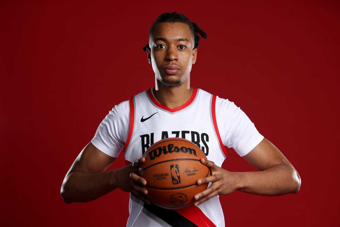 Moses Brown #10 of the Portland Trail Blazers at Veterans Memorial Coliseum in Portland, Oregon