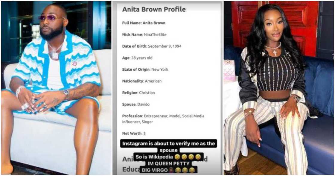 Nigerian singer Davido and alleged US side chic, Anita Brown