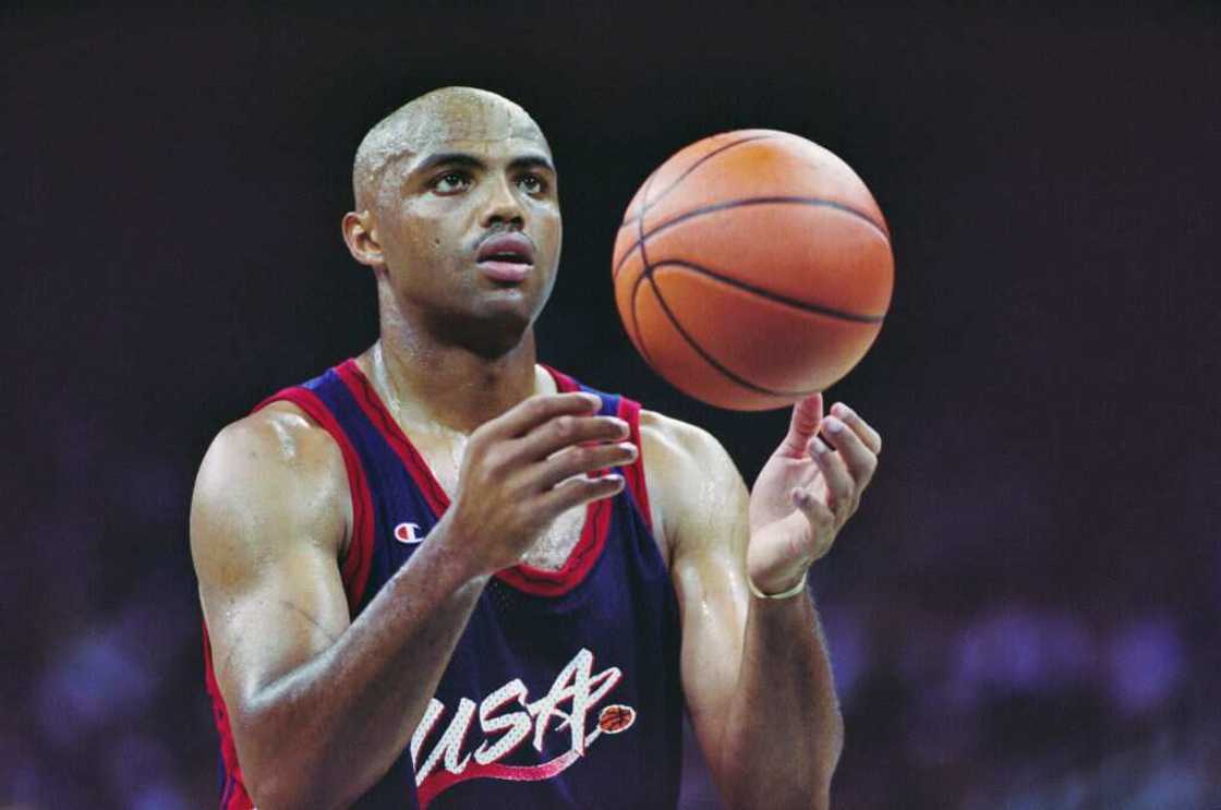 Charles Barkley prepares to shoot a free throw during the Group A game against Lithuania