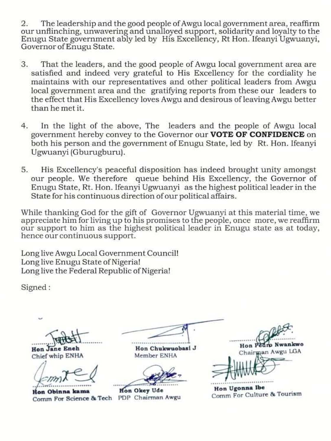 Enugu: Awgu stakeholders pass vote of confidence in Gov Ugwuanyi Enugu: Awgu stakeholders pass vote of confidence in Gov Ugwuanyi