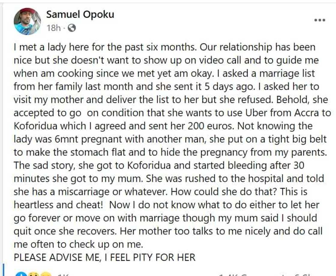 Heartbreak: Gh Man Discovers Lady he Dated for 6 Months was Pregnant on Day She Sent Marriage List to His Mom Heartbreak: Gh Man Discovers Lady he Dated for 6 Months was Pregnant on Day She Sent Marriage List to His Mom
