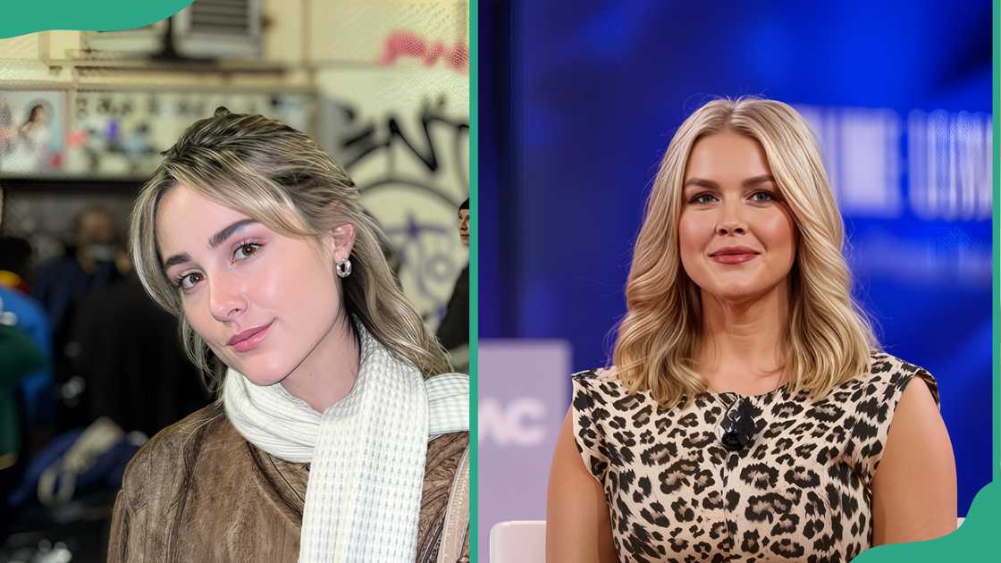 Kate Mackz posing in Marseille (L). White House press secretary Karoline Leavitt during an interview in National Harbour, Maryland (R) Kate Mackz posing in Marseille (L). White House press secretary Karoline Leavitt during an interview in National Harbour, Maryland (R)
