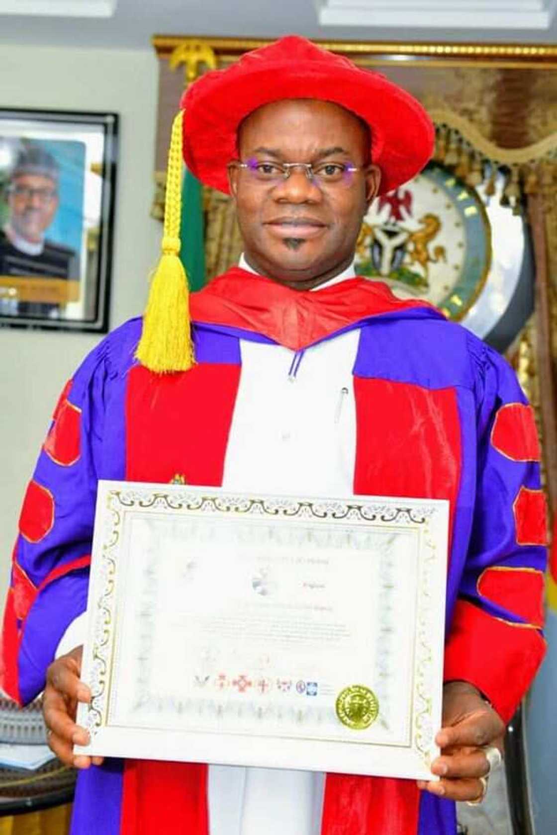 Governor Bello has been awarded a professorship certificate. Photo: @OfficialGYBKogi Governor Bello has been awarded a professorship certificate. Photo: @OfficialGYBKogi