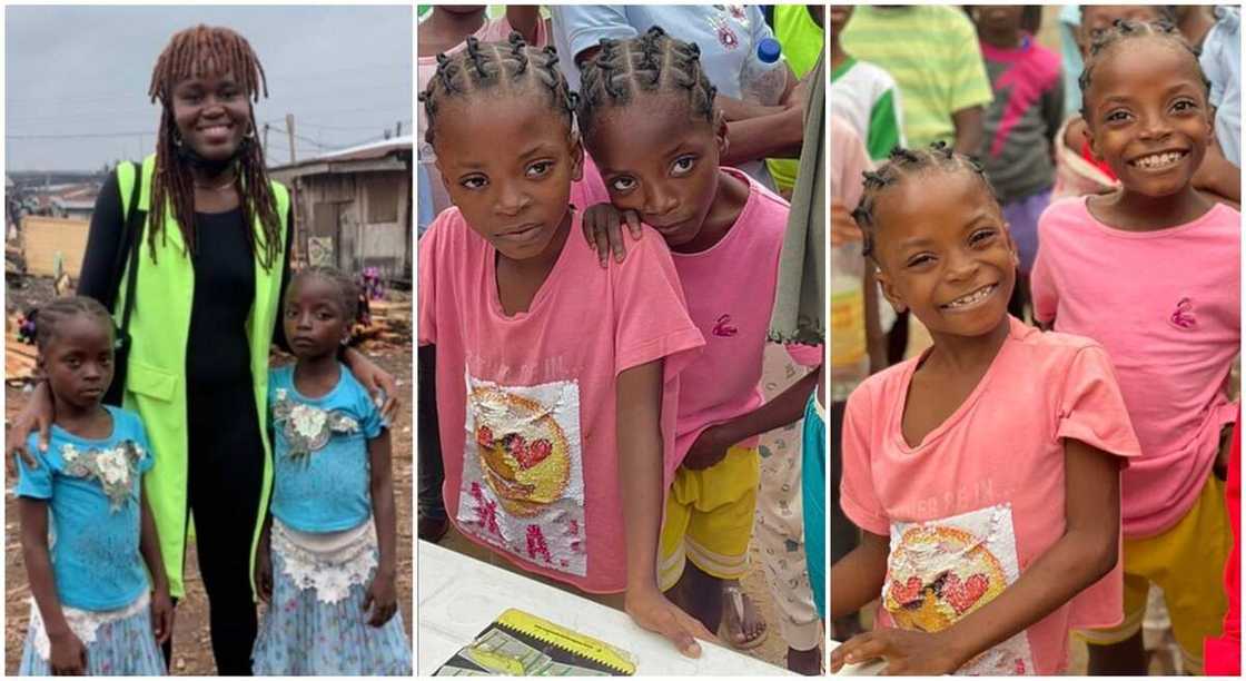 Seyi Oluyole and twin sisters Taiye and Kehinde who she is caring for after picking them from Ebute Meta. Lagos. Seyi Oluyole and twin sisters Taiye and Kehinde who she is caring for after picking them from Ebute Meta. Lagos.