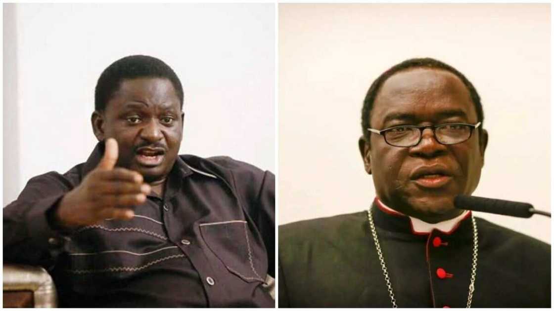 Bishop Mathew Kukah, Femi Adesina, Muhammadu Buhari Bishop Mathew Kukah, Femi Adesina, Muhammadu Buhari