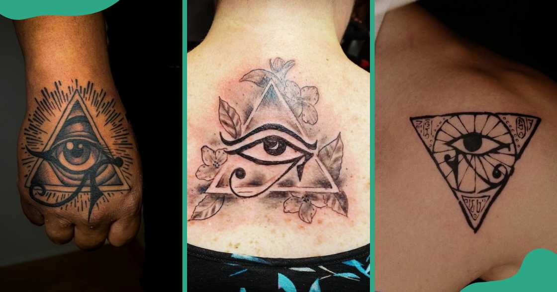 Eye of Horus as part of the All-Seeing Eye on the hand and the back. Eye of Horus as part of the All-Seeing Eye on the hand and the back.