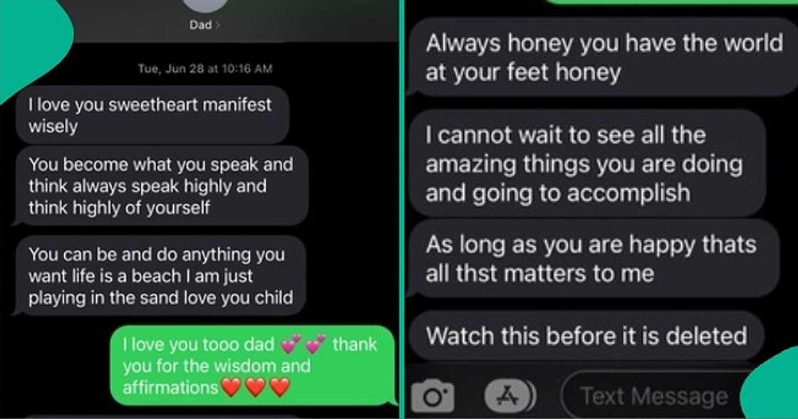 Grieving lady displays messages she received from her late father