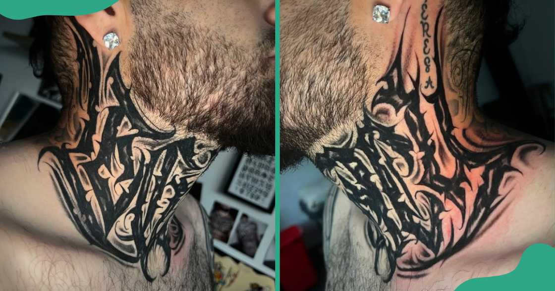 A script style tattoo with dark lettering pictured from different sides. A script style tattoo with dark lettering pictured from different sides.