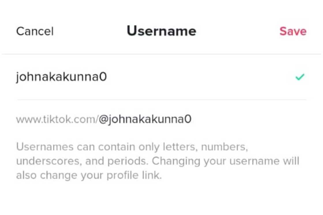 Changing TikTok username