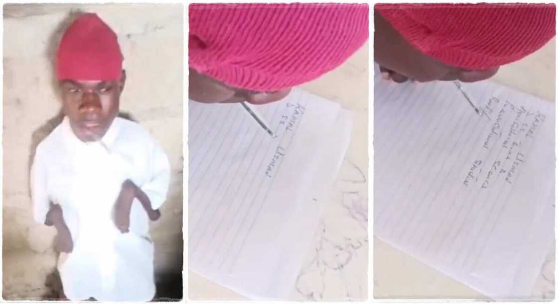 Photos of a Kamal Usman, a boy who can write with her mouth. Photos of a Kamal Usman, a boy who can write with her mouth.