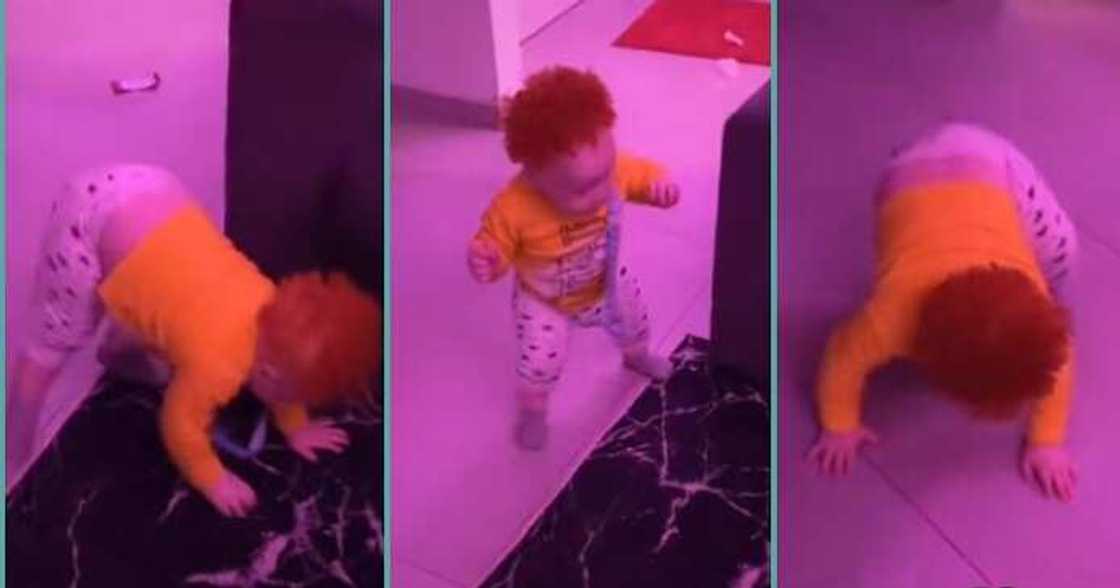 Baby staggers while taking first steps at 10 months