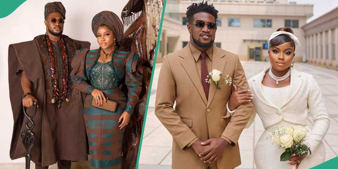 Veekee James, husband in blue trad attires Veekee James, husband in blue trad attires