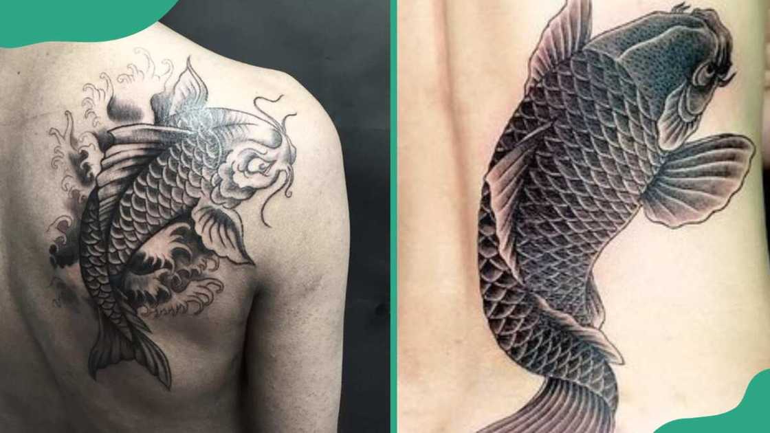 Black and grey koi fish tattoo Black and grey koi fish tattoo