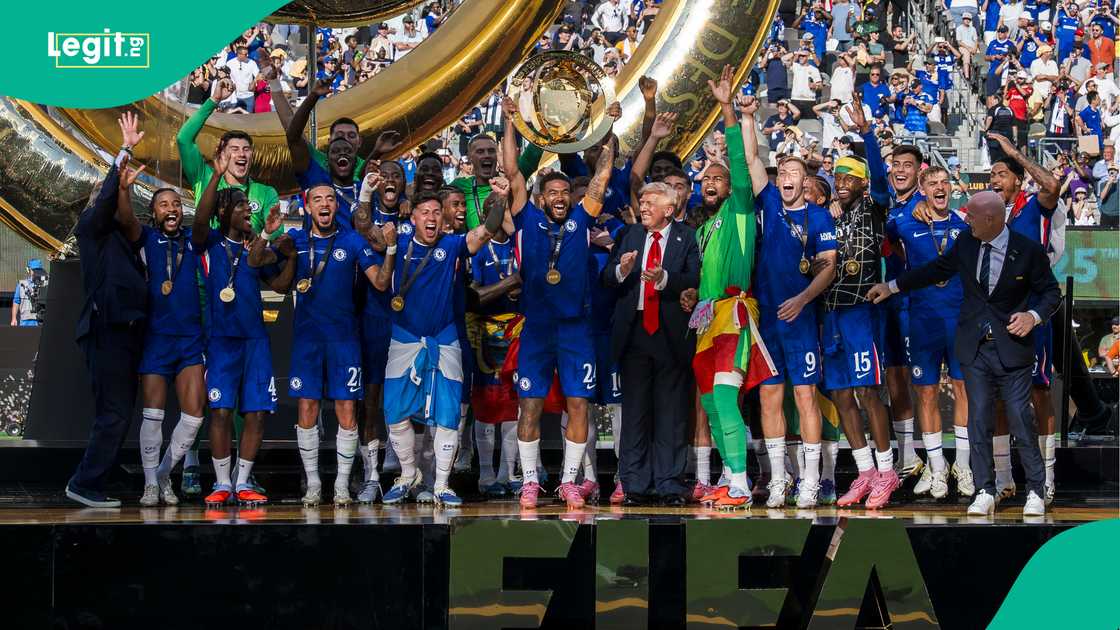 Cole Palmer, Tosin Adarabioyo, Donald Trump, Chelsea, PSG, MetLife Stadium, East Rutherford, New Jersey, USA, FIFA Club World Cup. Cole Palmer, Tosin Adarabioyo, Donald Trump, Chelsea, PSG, MetLife Stadium, East Rutherford, New Jersey, USA, FIFA Club World Cup.