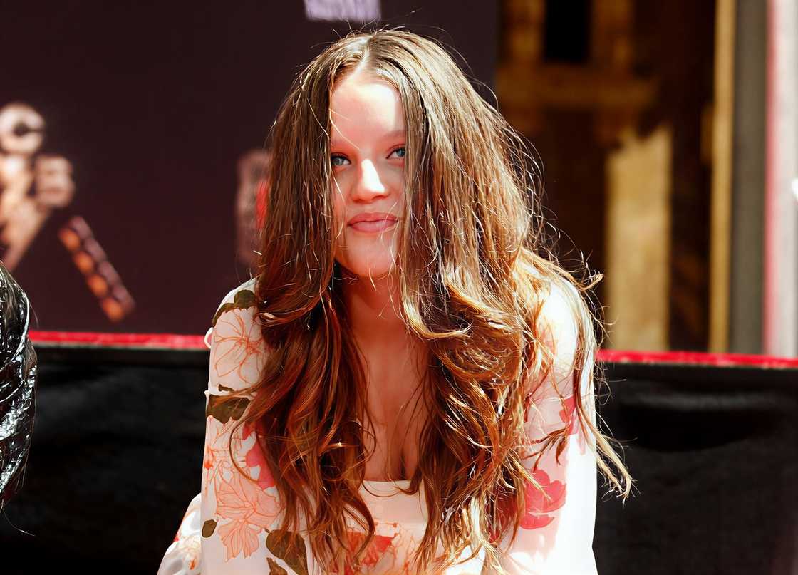 Harper Vivienne Ann Lockwood places her handprints in wet cement Harper Vivienne Ann Lockwood places her handprints in wet cement