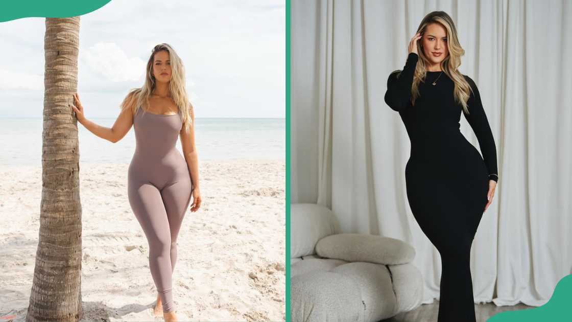 Marissa DuBois is pictured at the beach. DuBois posing inside the house wearing a black dress