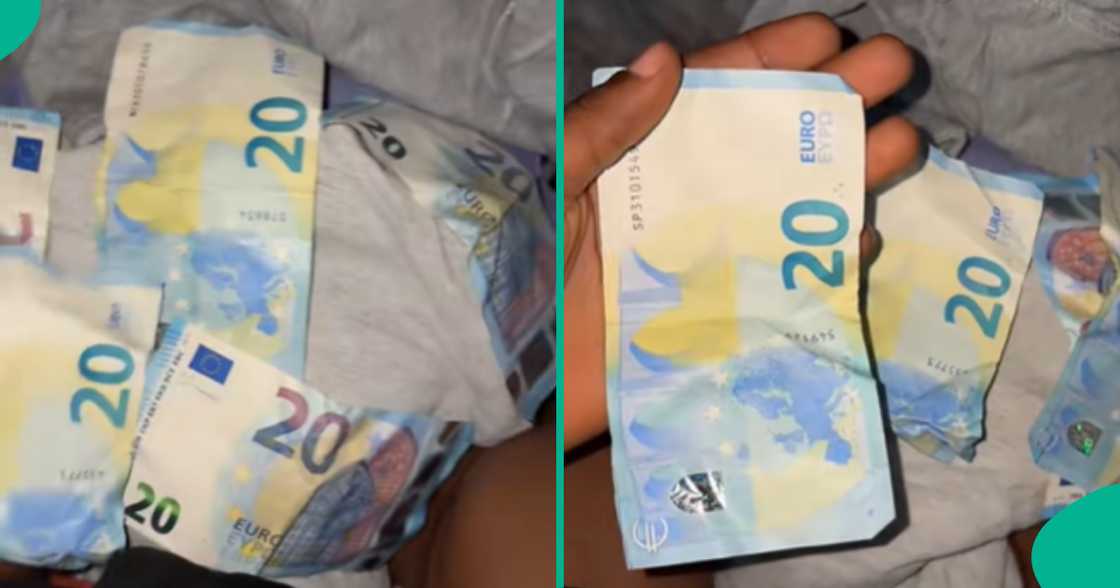 An okrika seller sees 100 euros after opening her bale of clothes and shares her excitement in a viral TikTok video. An okrika seller sees 100 euros after opening her bale of clothes and shares her excitement in a viral TikTok video.