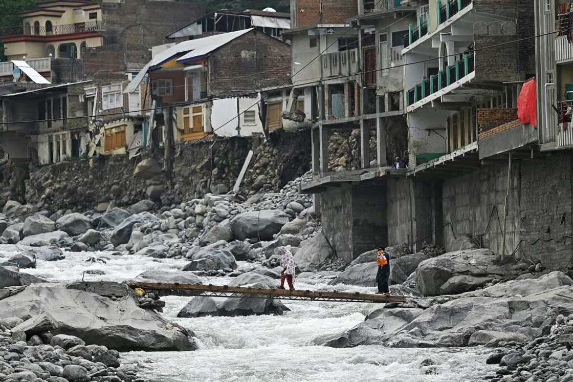 A Pakistan town damaged by flash floods of the river Swat  in Khyber Pakhtunkhwa province. Pakistan was lashed by unprecedented monsoon rains in the summer of 2022 that put a third of the country underwater