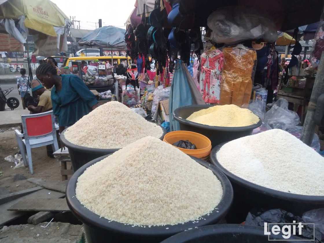 Bag of rice, Bag of beans, Garri, Lagos market Bag of rice, Bag of beans, Garri, Lagos market