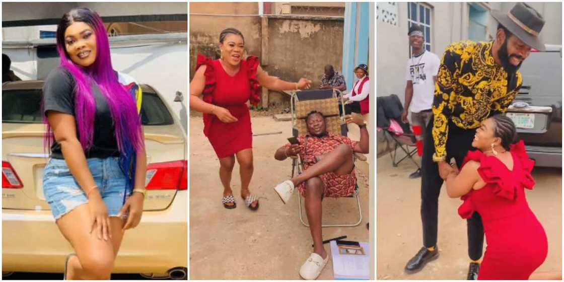 Actress Ruby Ojiakor kneels for colleagues as she apologizes for late coming Actress Ruby Ojiakor kneels for colleagues as she apologizes for late coming
