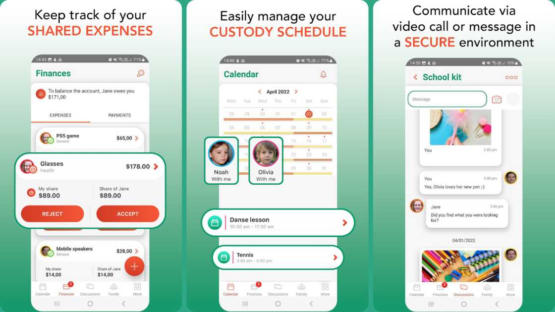 Main features of the 2houses app. Main features of the 2houses app.