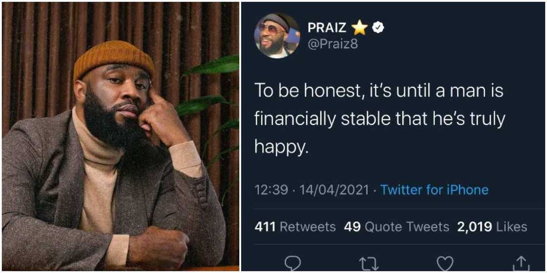 A Man is Not Truly Happy until He is Financially Stable, Singer Praiz Says A Man is Not Truly Happy until He is Financially Stable, Singer Praiz Says