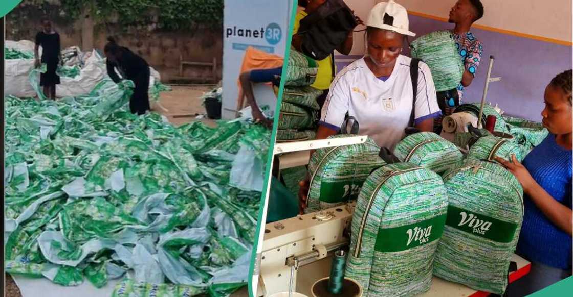 Lady makes school bags with Viva detergent