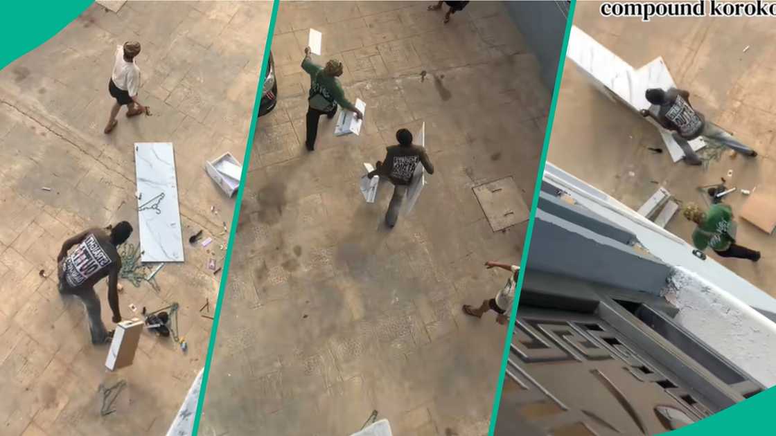 A man was recorded retrieving the gifts he bought for his girlfriend after they broke up