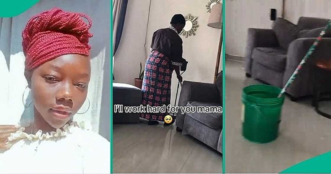 Lady emotional as she visits mum who's a cleaner