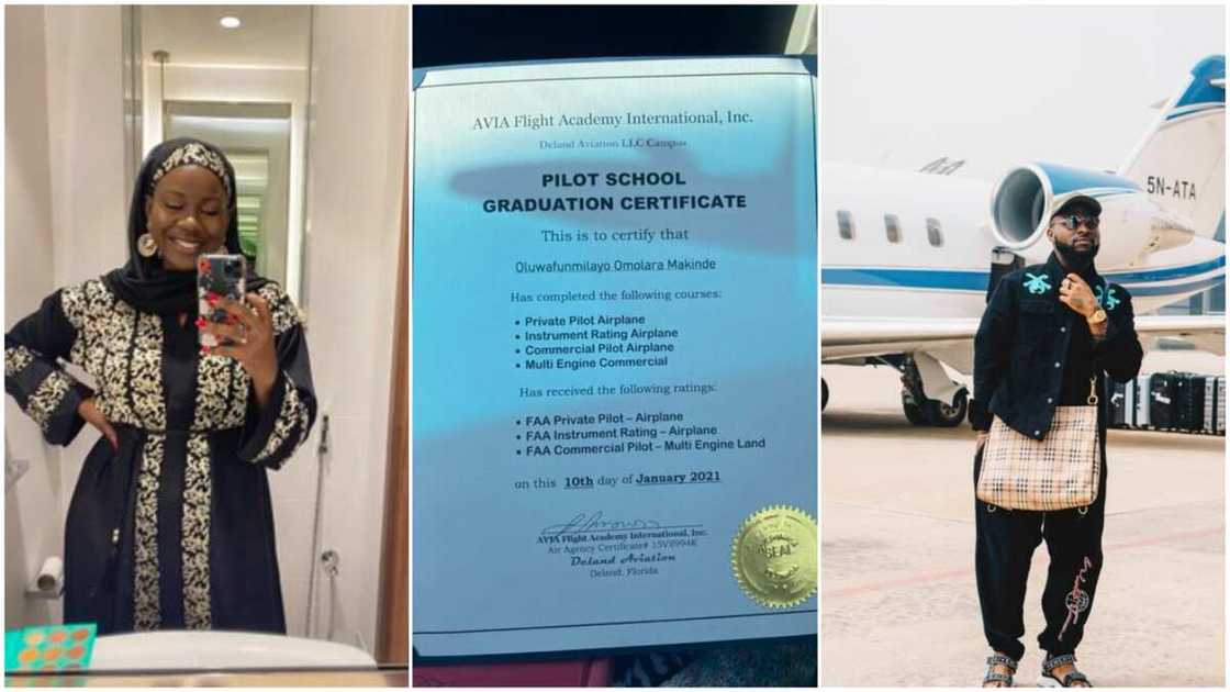 Nigerian lady begs Davido to employ her as his pilot, shows off license certificate, stirs reactions
