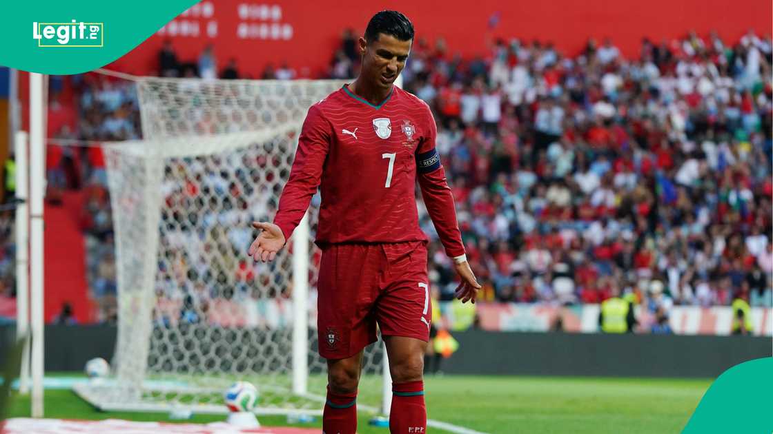 Ronaldo dejected during the Friendly match between Portugal and Nigeria. Photo by Luis Loureiro