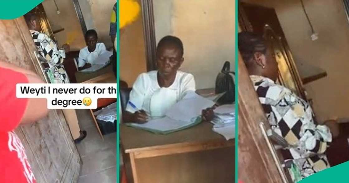 Female student fans 'lecturer' in her office