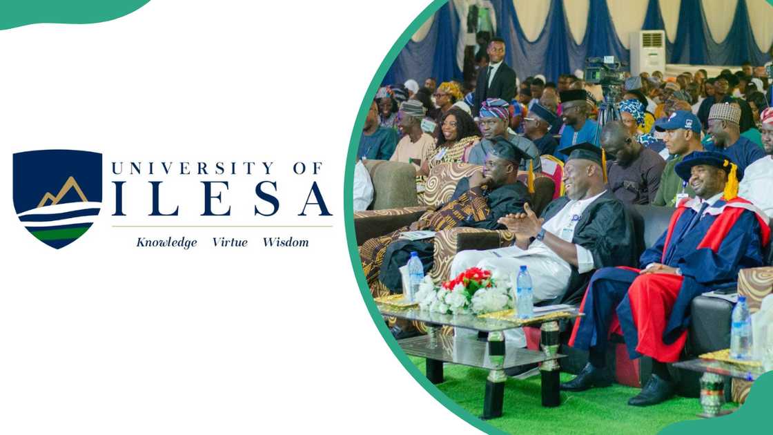 The University of Ilesa logo and university staff during an official function The University of Ilesa logo and university staff during an official function