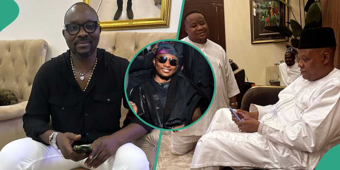 Isaac fayose reacts to Cubana Chiefpriest's gesture toward Kashim Shettima.