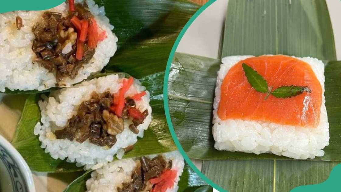 Sasazushi served on banana leaves